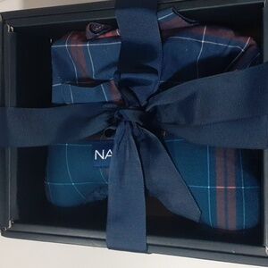 Nautica dog pajama gift set. Plaid squeaky Toy and shirt. Size M. New in box.